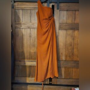 Elegant One-Shoulder Burn Orange Dress